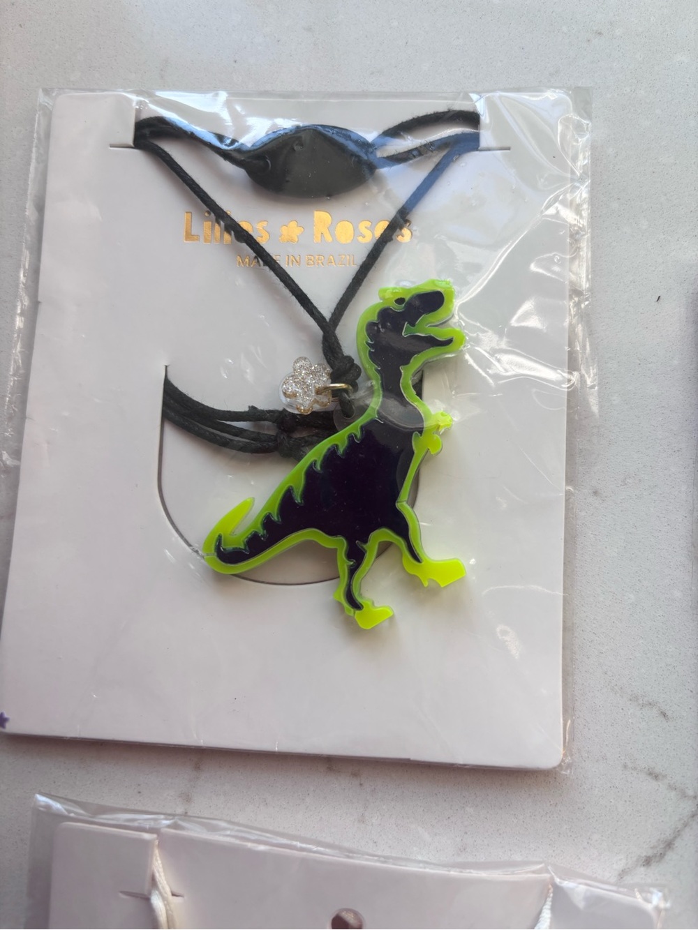 Lilies Rose Kids Neon Green and Purple Dinosaur Necklace